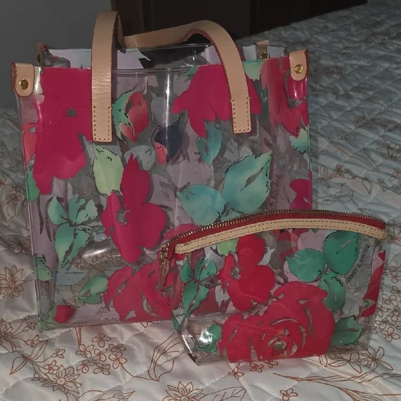 Dooney & Bourke Vibrant Floral Transparent Tote And A Small Makeup - Picture 3 of 7